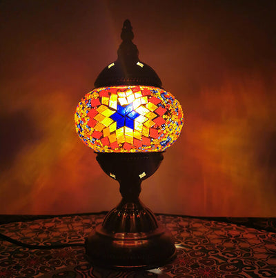 Türkische Vintage Tischlampe aus Buntglas mit Kugelschirm und 1 Leuchte 
