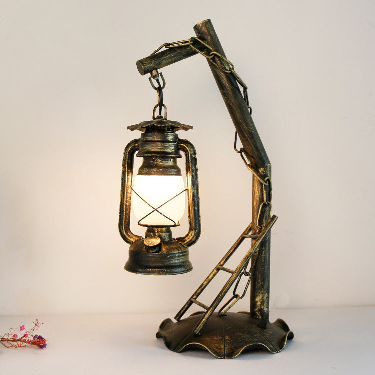 Lampe à kérosène rétro Lampe de table à 1 lumière en bronze de fer 