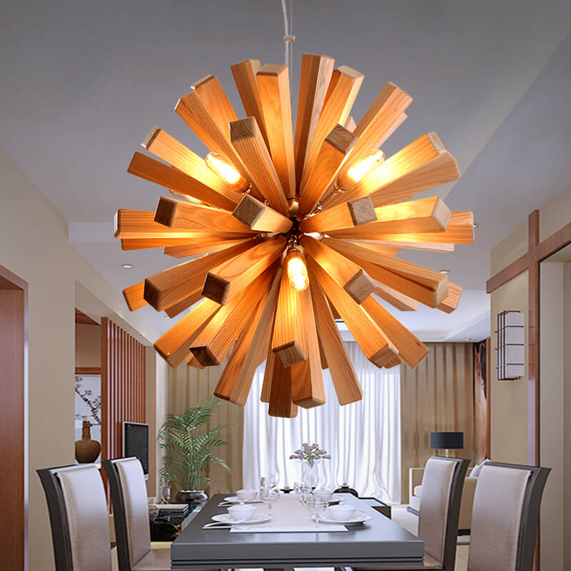 Creative Dandelion Sphere Wooden 10-Light LED Kronleuchter 