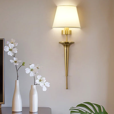 Luxury Fabric Shade Brass Base 1-Light Wall Sconce Lamp