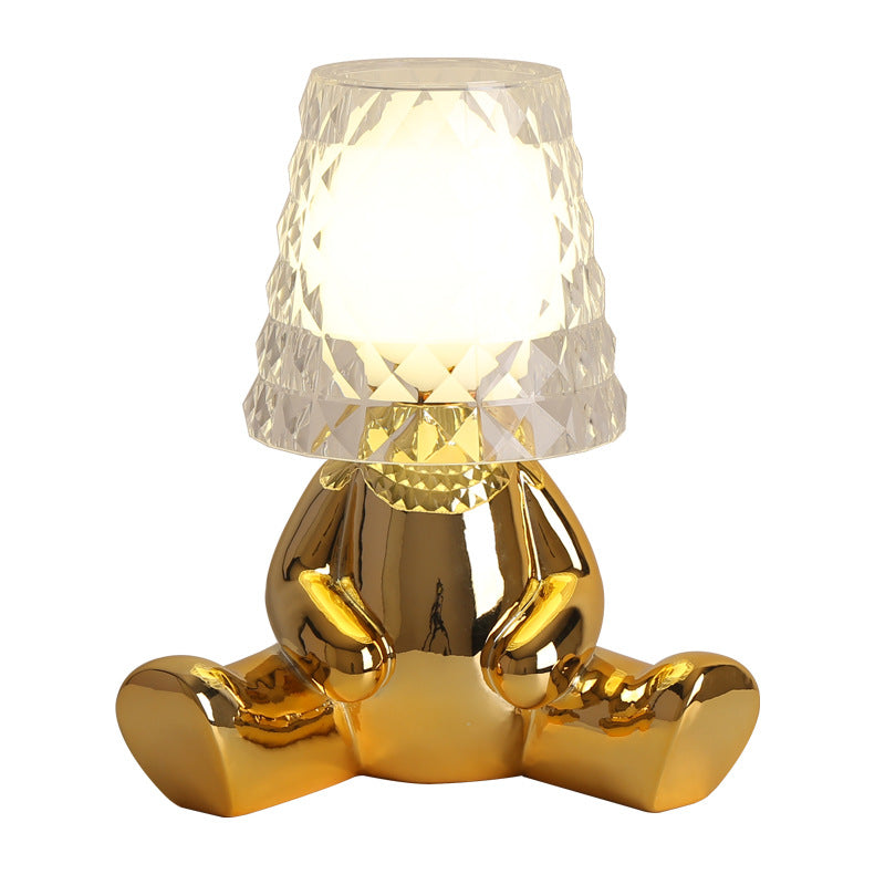 Contemporary Nordic Acrylic Lampshade Electroplating Golden Man 1-Light Table Lamp