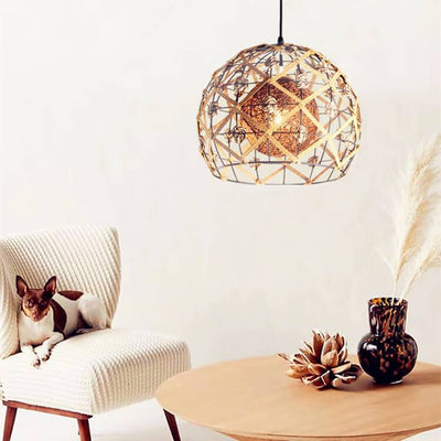 Lampe suspendue créative à 1 lumière avec boules de chanvre tissées en corde de chanvre 