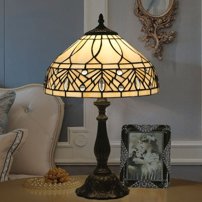 Lampe de table à 1 lumière en verre à pierres précieuses baroque Tiffany 