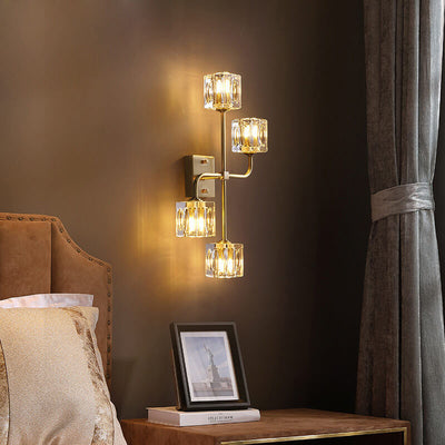 Modern Luxury Crystal Pinwheel Shape Brass 4-Light Wall Sconce Lamp