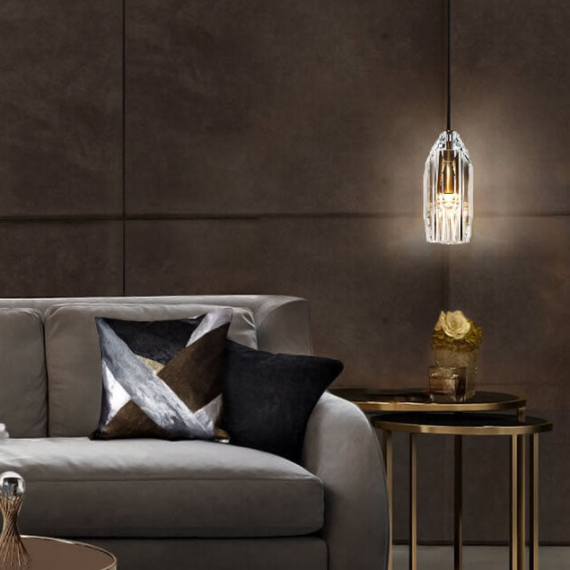 Lampe suspendue moderne à 1 lumière en forme de colonne géométrique en cristal de luxe 