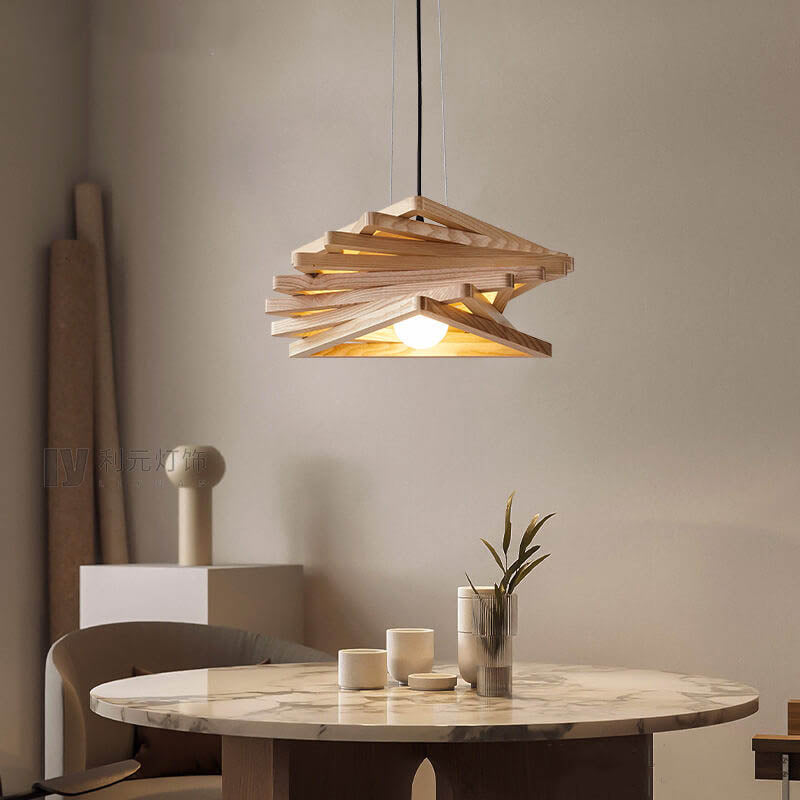 Nordic Ash Wood Geometric 1-Light Pendant Light