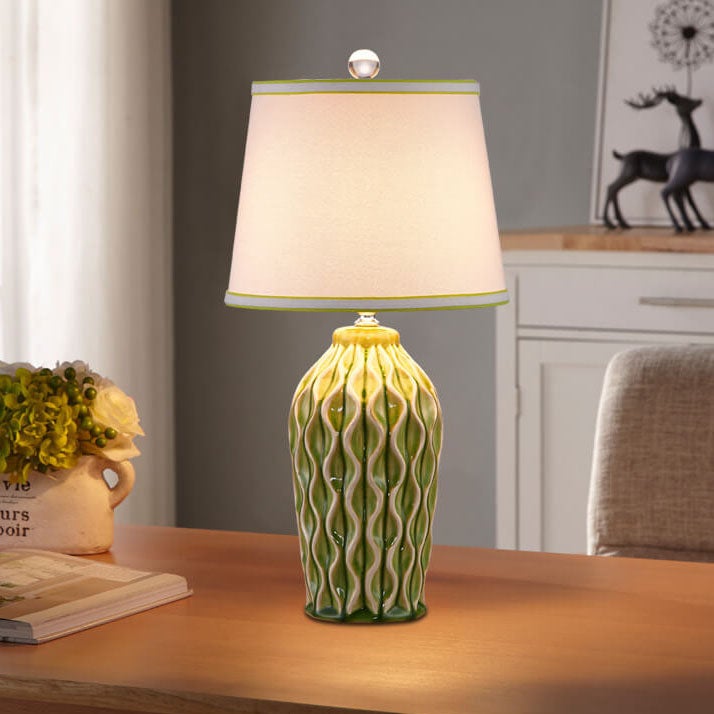 Lampe de table moderne à 1 lumière en céramique craquelée en tissu simple 