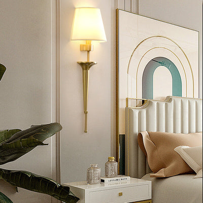 Luxury Fabric Shade Brass Base 1-Light Wall Sconce Lamp