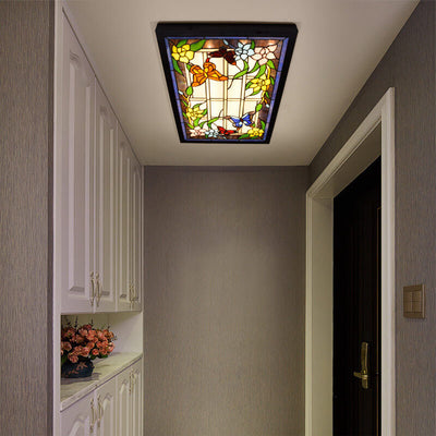 Applique murale décorative rectangulaire à LED en vitrail Tiffany 