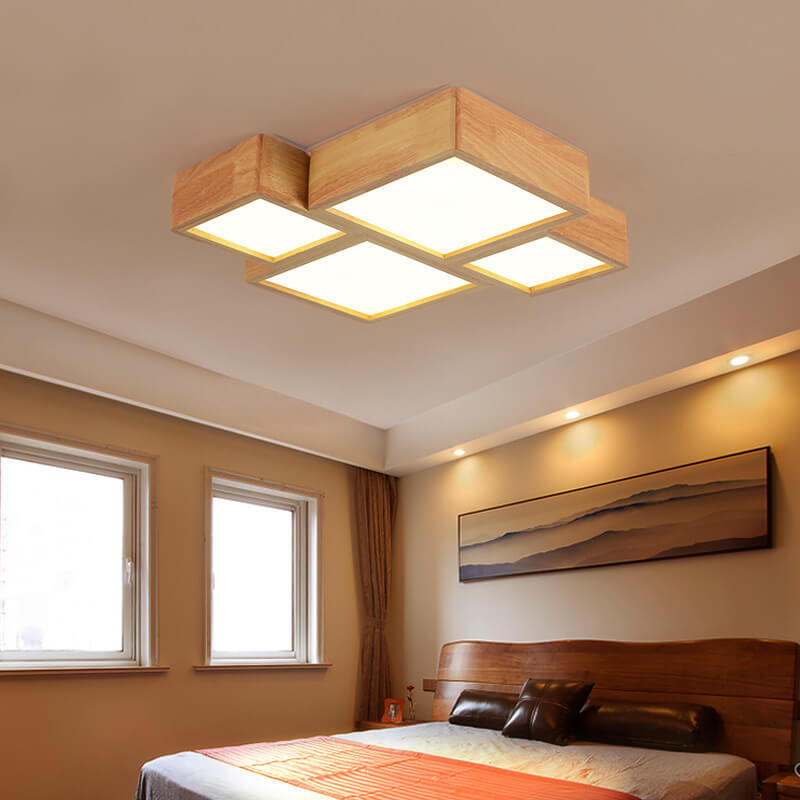 Nordische quadratische LED-Deckenleuchte aus massivem Holz 