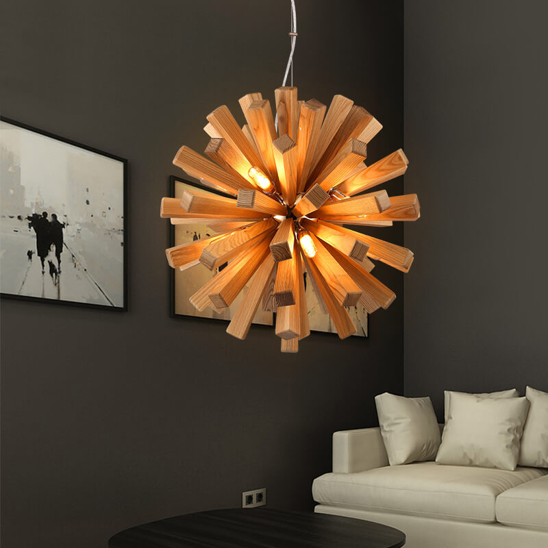 Creative Dandelion Sphere Wooden 10-Light LED Kronleuchter 