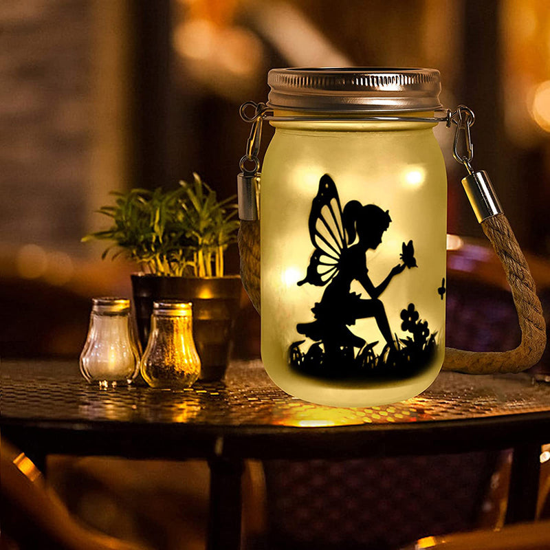 Solar Creative Fairy Frosted Glass Jar LED Outdoor Light