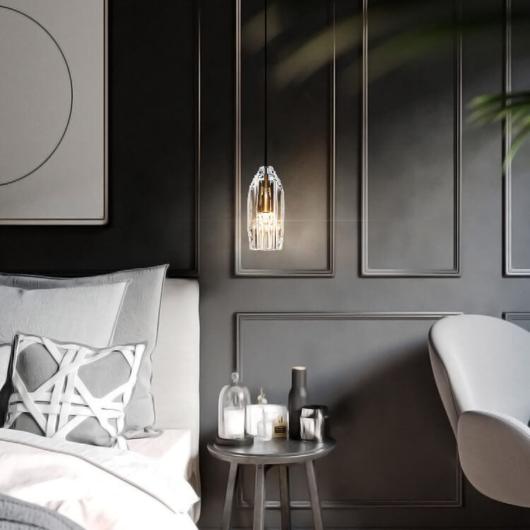 Lampe suspendue moderne à 1 lumière en forme de colonne géométrique en cristal de luxe 