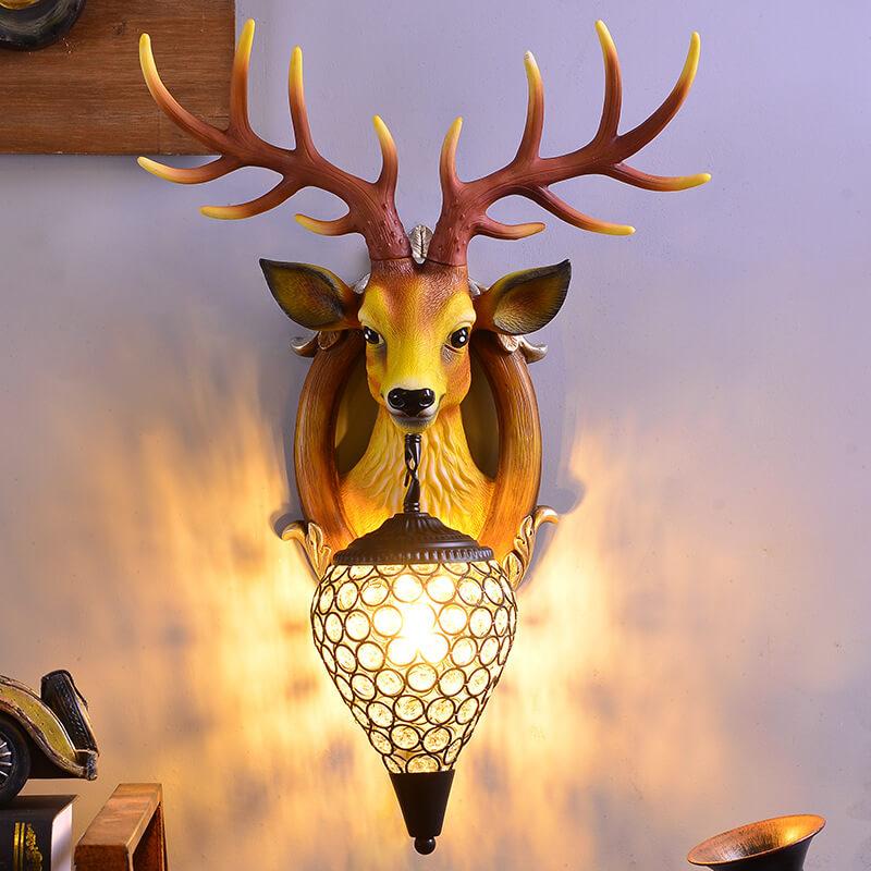 Vintage Antler Fruits Shade Resin 1-Light Wall Sconce Lamp