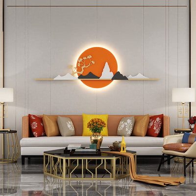 Moderne Landschafts-Metallleder-runde LED-dekorative Wandbild-Lampe 