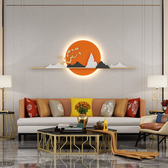 Modern Landscape Metal Leather Round LED Decorative Wall Mural Lamp