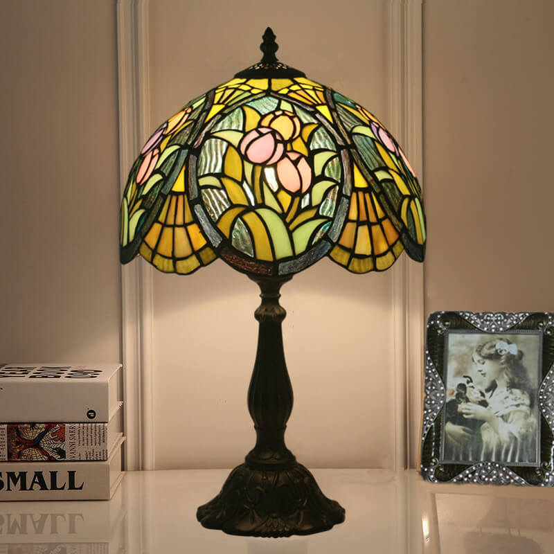 Tiffany Rustikale Buntglas-Tischlampe mit 1 Leuchte 