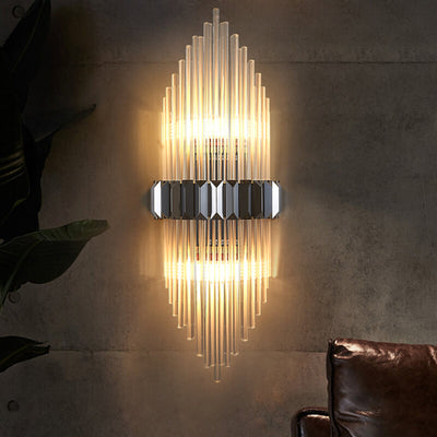 Modern Brass Crystal Tubular 2-Light Wall Sconce Lamp