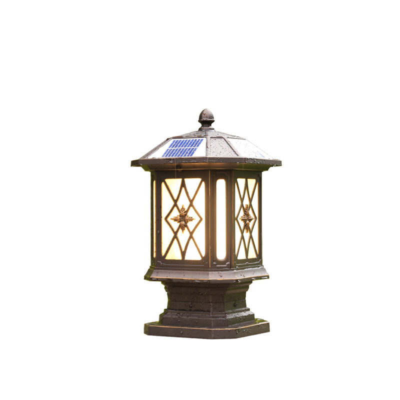 Solar European Hexagon Cage Column LED Outdoor Patio Post Head Landscape Light