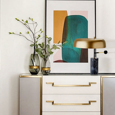 Modern Light Luxury Gold Shade Marble Column Base 1-Light Table Lamp