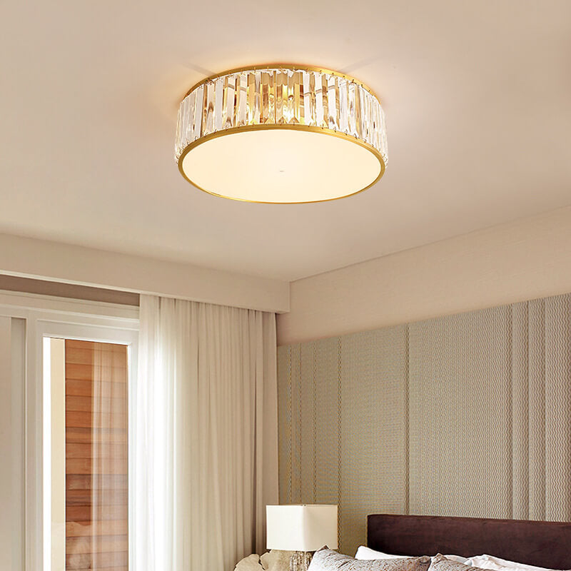 Modern Brass Crystal Round 3/4 Light Flush Mount Ceiling Light