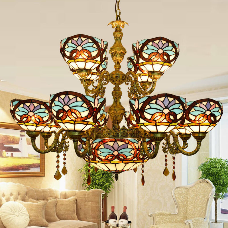 European Style Tiffany Love Baroque Stained Glass 15-Light Chandelier
