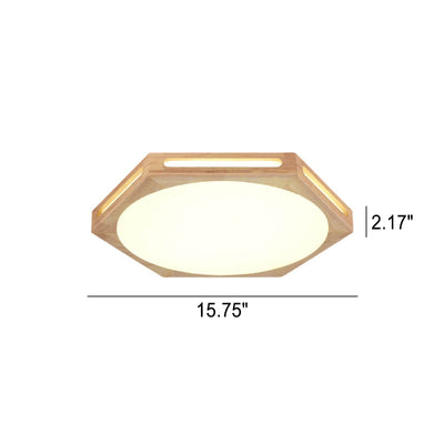 Nordic Minimalist Hexagonal Hollow Rubberwood Acrylic LED Flush Mount Ceiling Light