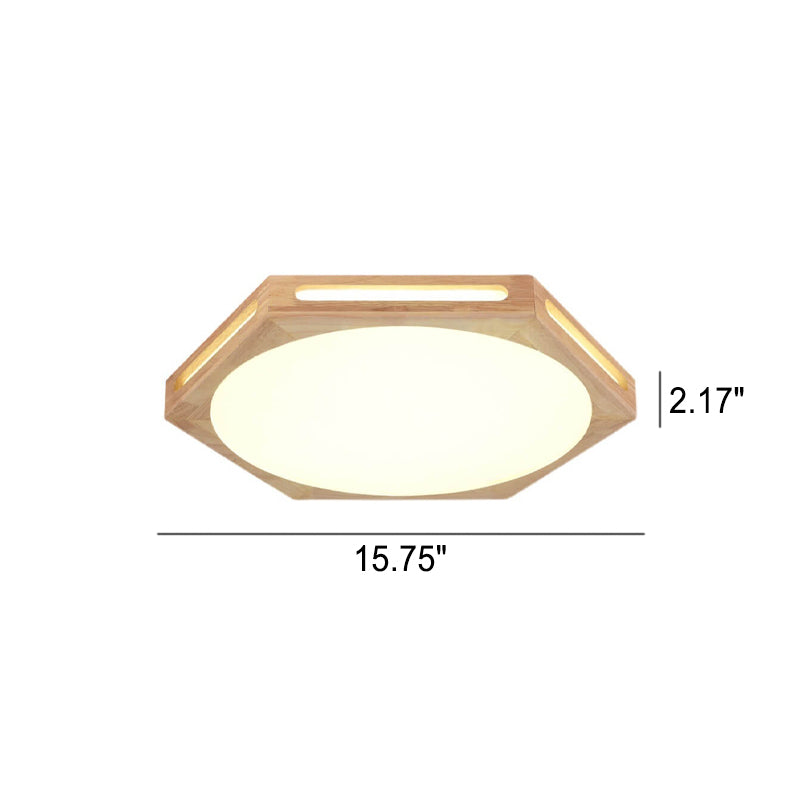 Nordic Minimalist Hexagonal Hollow Rubberwood Acrylic LED Flush Mount Ceiling Light