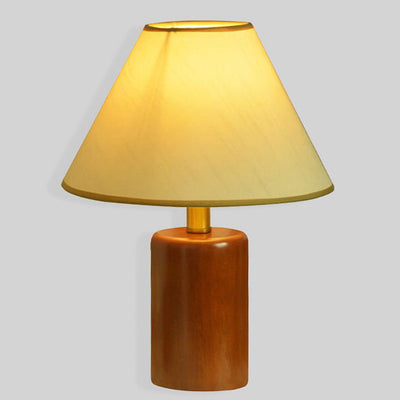Lampe de table à 1 lumière en forme de cône plissé vintage avec colonne en bois 