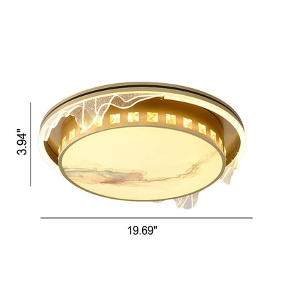 Modern Luxury Golden Round Acrylic Zen LED Flush Mount Ceiling Light