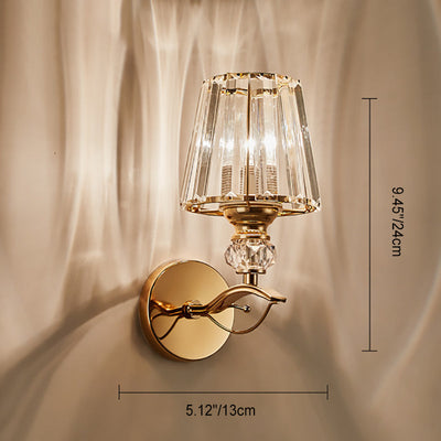 Modern Minimalist Round Trapezoidal Hardware Crystal 1-Light Wall Sconce Lamp For Bedroom