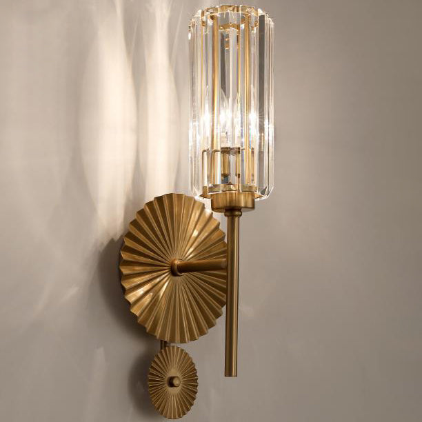 Modern Luxury Crystal Column Round Base 1-Light Wall Sconce Lamp