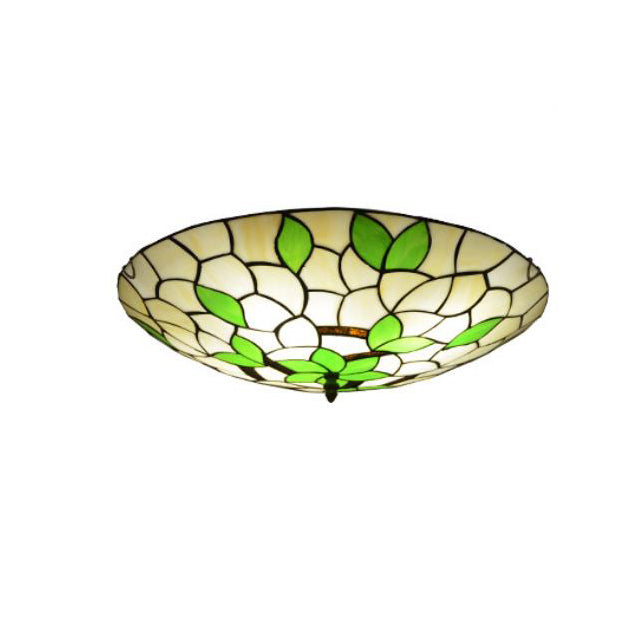 Plafonnier à 1 lumière à motif de feuilles rondes en verre Tiffany