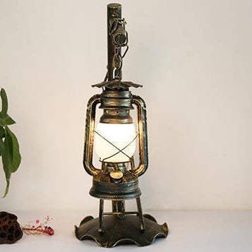 Lampe à kérosène rétro Lampe de table à 1 lumière en bronze de fer 