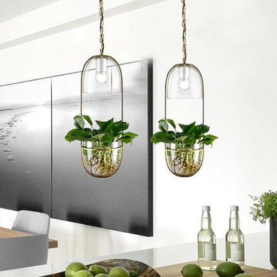 Modern Art Deco Glass Lampshade Creative Plant Hydroponic Hanging Basket 1-Light Pendant Light