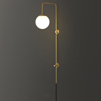 Lampe murale à 1 lumière avec abat-jour en verre de simplicité moderne et longue barre en cuivre 