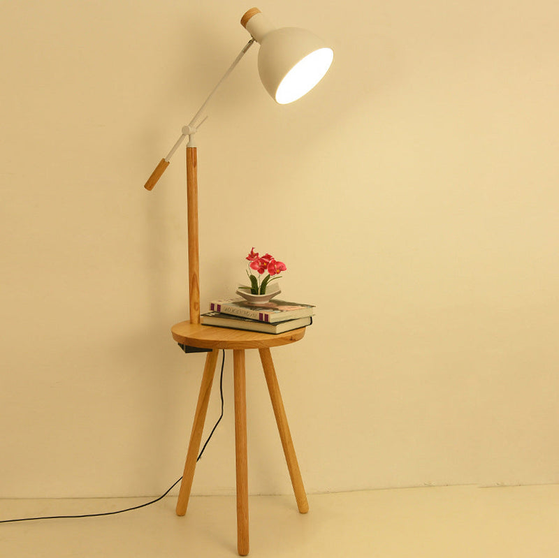 Lampe sur pied industrielle à 1 lumière avec abat-jour en fer et étagère en bois 