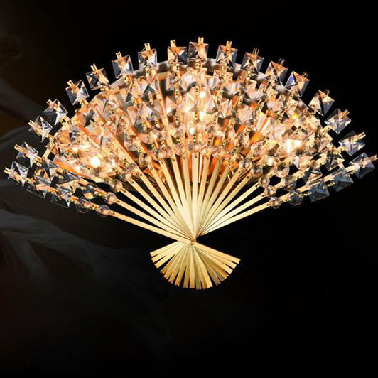 Modern Luxury Crystal Fan Shape 3-Light Wall Sconce Lamp