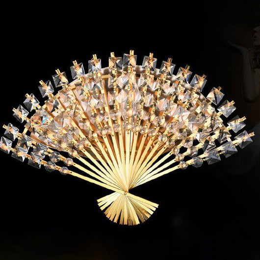 Modern Luxury Crystal Fan Shape 3-Light Wall Sconce Lamp