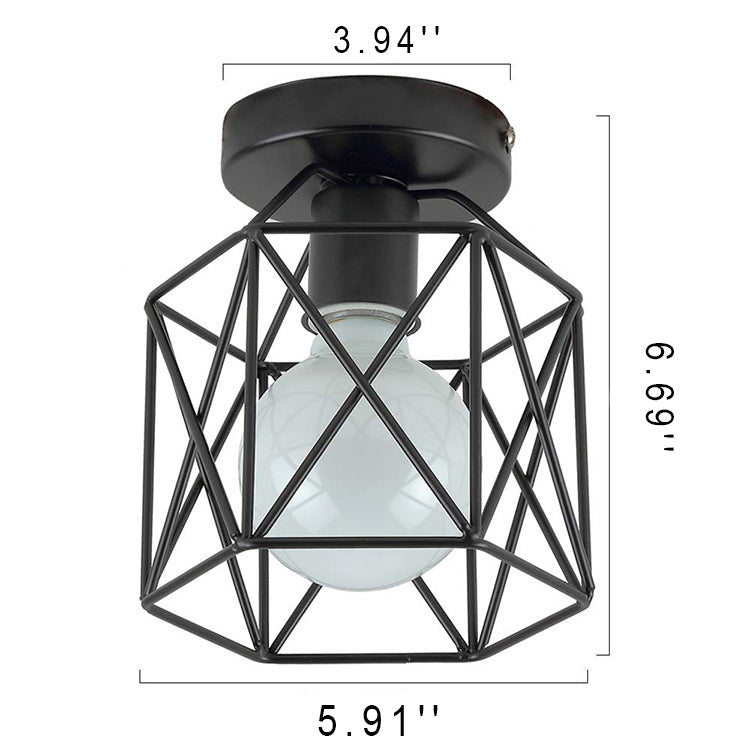 Plafonnier semi-encastré à 1 lumière à cage cylindrique en fer vintage industriel 