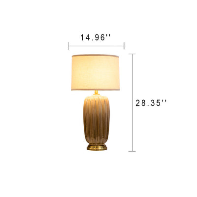 Lampe de table moderne à 1 lumière en laiton, colonne en céramique et tissu 