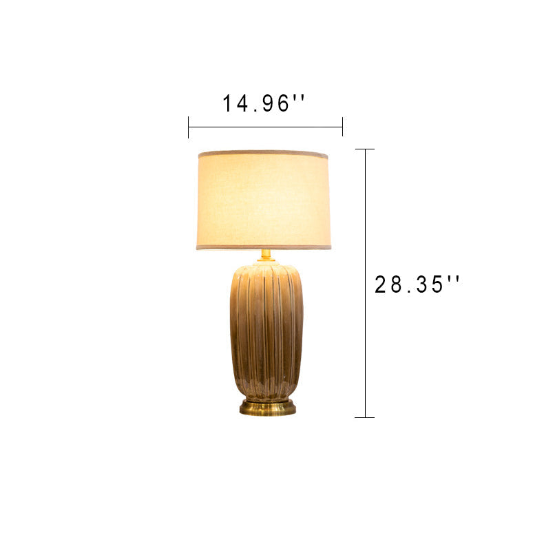 Lampe de table moderne à 1 lumière en laiton, colonne en céramique et tissu 