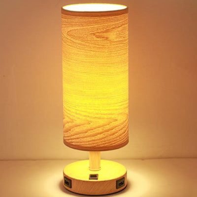 Modern Wood Grain Fabric Shade 1-Light Table Lamp