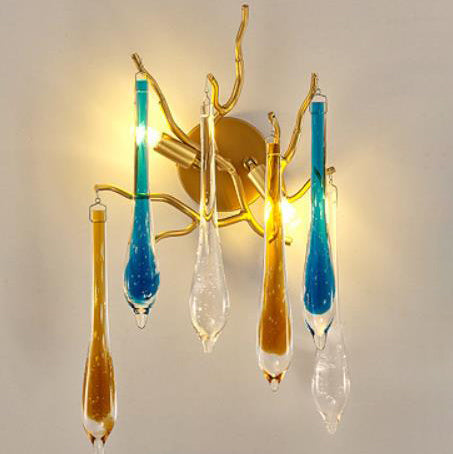 Modern Colorful Crystal Strip Branch 2-Light Wall Sconce Lamp