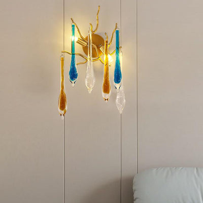 Modern Colorful Crystal Strip Branch 2-Light Wall Sconce Lamp