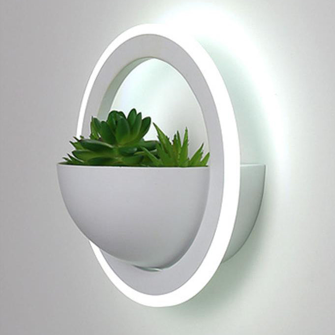 Nordic Iron Round Creative Green Plant LED Wall Sconce Lamp