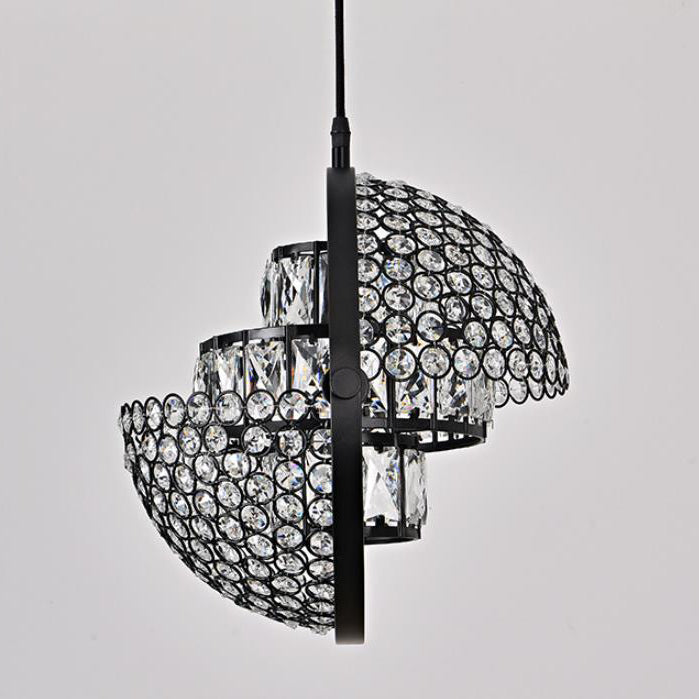 Nordic Luxury Brass Crystal Semi-Circular Rotating 1-Light Pendant Light