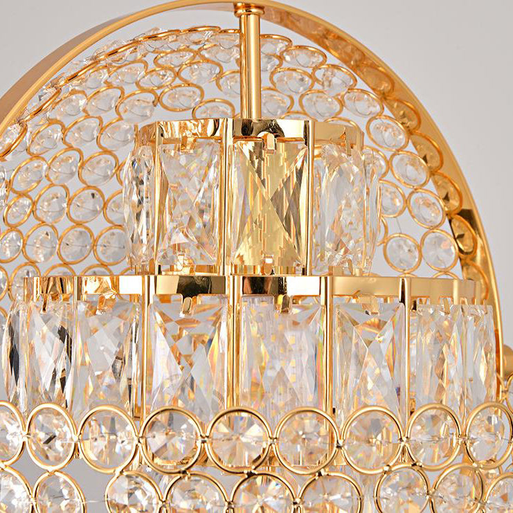 Nordic Luxury Brass Crystal Semi-Circular Rotating 1-Light Pendant Light