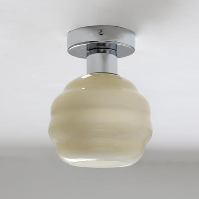 Nordic Retro Glass Spiral Spherical 1-Light Flush Mount Light