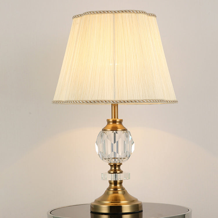 Simple Fabric Lampshade Crystal Decorative 1-Light Table Lamp